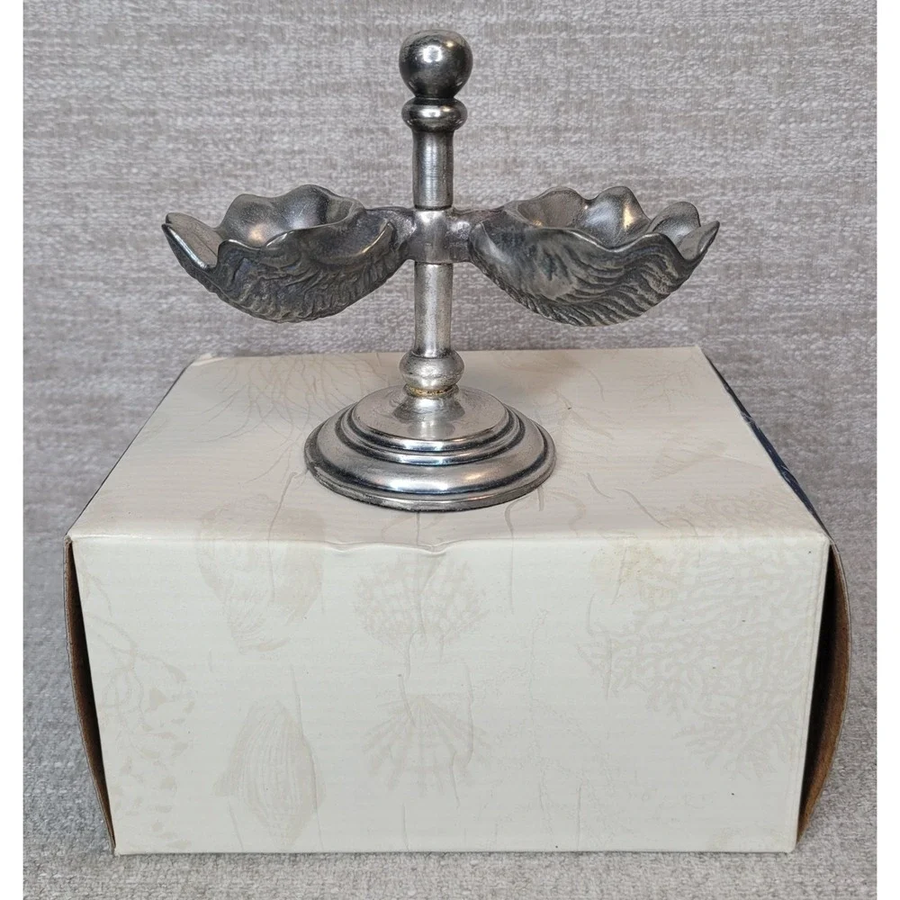 Pottery Barn Double Open Salt Cellar‎ Pepper Nautical Clam Shell Design w/ Box